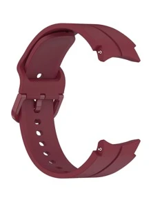 Compatible With Samsung Watch 4/5, Monochromatic Buckle Design Silicone Watch Band - Burgundy - View 2