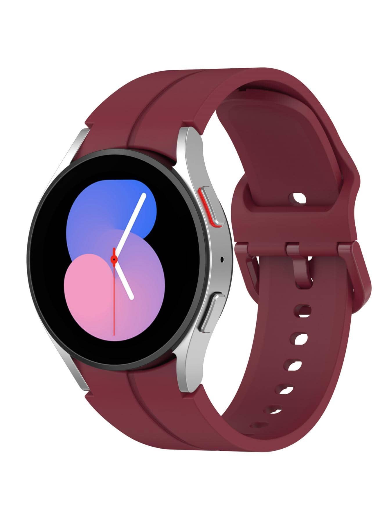 Compatible With Samsung Watch 4/5, Monochromatic Buckle Design Silicone Watch Band - Burgundy - View 1