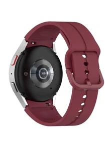 Compatible With Samsung Watch 4/5, Monochromatic Buckle Design Silicone Watch Band - Burgundy - View 3