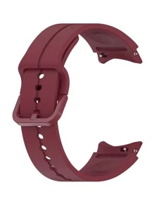 Compatible With Samsung Watch 4/5, Monochromatic Buckle Design Silicone Watch Band - Burgundy - View 4