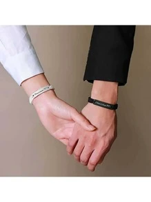 suteyi 2入組不鏽鋼編織夫婦手鍊,情人節婚禮季為丈夫和男友的禮物