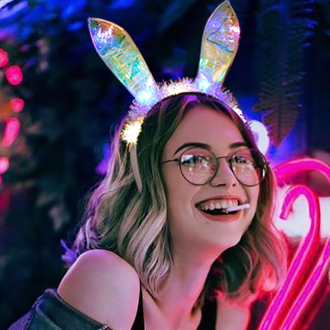 Light Up Bunny Ears Headband Flashing Rabbit Ears Hair Band Glowing ...