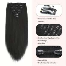 22Inch 16 Clips In Straight Hair Extensions Long Straight Hair Extensions Synthetic Hairpieces Heat Resistant Wig Extensions For Women Girls - Black - View 4