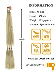 长款编织马尾辫接发，带发圈，直发环绕式合成发，自然柔软，适合女性日常佩戴，26英寸/30英寸/34英寸，1件装，棕色/深棕色，适合圣诞节、新年、狂欢节、音乐节等场合。 - 拼色 - 查看 4