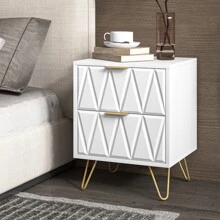 VERYKE Nightstand Set Of 2, End Side Table Double, Modern Bedside Table With 2 Drawers, Dual Night Stand Metal Legs For Bedroom Living Room - 白色 - 查看 9