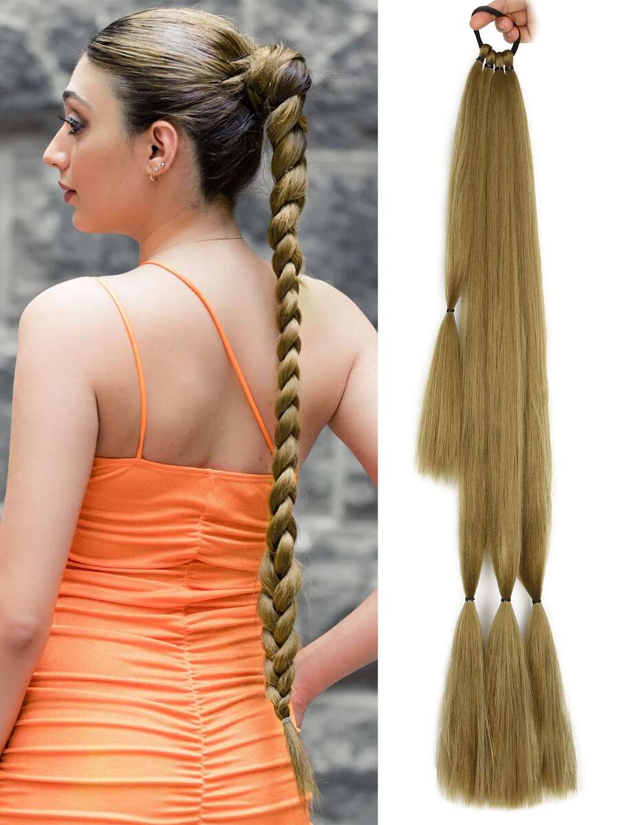 长款编织马尾辫接发，带发圈，直发环绕式合成发，自然柔软，适合女性日常佩戴，26英寸、30英寸、34英寸，1件装，棕色/深棕色，适合圣诞节、新年、狂欢节、音乐节等场合。