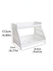 1pc Creative Double Layer Hollow Plastic Storage Rack For Stationery And Office Supplies - White - View 5