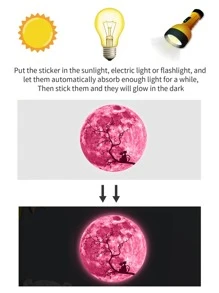 1pc Cat & Moon Glow-In-The-Dark PVC Self-Adhesive Removable Wall Sticker For Baby Room And Study, Stickers, Wall Decal, Vinyl Decal For Home Decorations, Spring Decoration Items Refresh Your Home, Rama Decoration Stickers Gifts Birthday Graduation - Pink - View 3