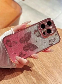 Valentines Phone Case With Card Holder Luxury Sparkle Electroplated Butterfly Elegant Personalized Creative Phone Case Compatible With IPhone14/14Pro/14Plus/14ProMax, IPhone15/15Pro/15ProMax, IPhone16/16Pro/16Plus/16ProMax - Champagne - View 3