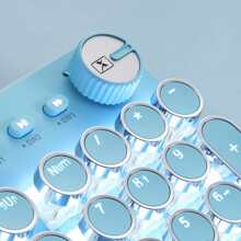 Pink Typewriter Keyboard and Mouse,Retro Vintage Mechanical Gaming Keyboard with White LED Backlit,104 Keys Anti-Ghosting Blue Switch Wired Cute Keyboard,Round Keycaps for Desktop PC/Laptop Mac - 藍色 - 查看 5