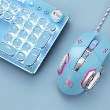 Pink Typewriter Keyboard and Mouse,Retro Vintage Mechanical Gaming Keyboard with White LED Backlit,104 Keys Anti-Ghosting Blue Switch Wired Cute Keyboard,Round Keycaps for Desktop PC/Laptop Mac - 藍色 - 查看 6