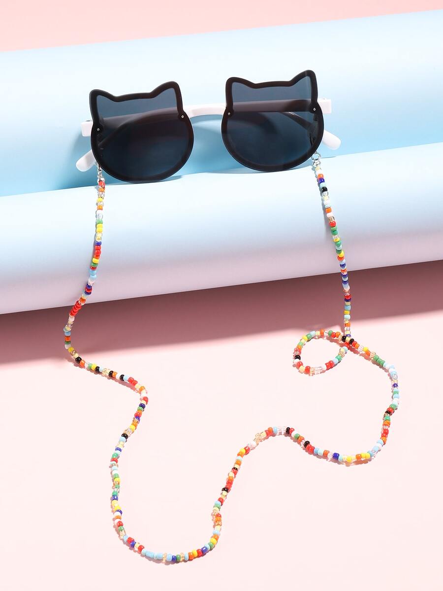 1pc Girls' Acrylic Cartoon Fashion Eyeglasses, Suitable For Preteen And Teenagers - White - View 1