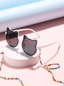 1pc Girls' Acrylic Cartoon Fashion Eyeglasses, Suitable For Preteen And Teenagers - White - View 2