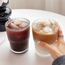 1 件 200ml/300ml/400ml 透明竖纹玻璃咖啡杯牛奶杯果汁杯冰淇淋杯适用于派对、家庭、咖啡厅、餐厅 - 無色 - 查看 7