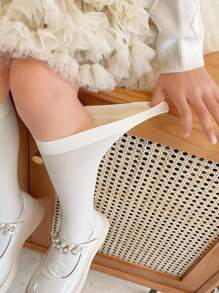 3-12 Tuổi Lớn Đàn hồi Nhung Nhảy Cô gái Con trai Vớ giữa ống Cơ bản Vớ giữa ống - trắng - Xem 3