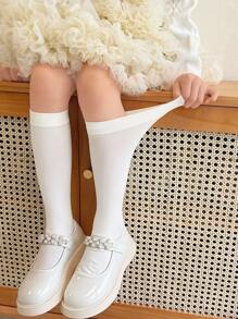 3-12 Tuổi Lớn Đàn hồi Nhung Nhảy Cô gái Con trai Vớ giữa ống Cơ bản Vớ giữa ống - trắng - Xem 1