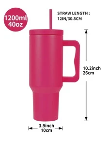 1個40oz/1200ml不銹鋼冷飲杯,帶手柄和吸管,戶外旅行杯,汽車飲用杯,水壺,露營,可重複使用的鋼質旅行水杯 - 玫紅色 - 查看 2