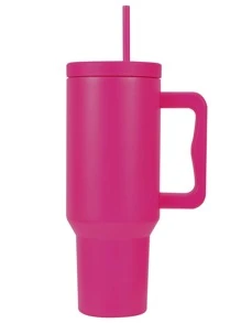 1個40oz/1200ml不銹鋼冷飲杯,帶手柄和吸管,戶外旅行杯,汽車飲用杯,水壺,露營,可重複使用的鋼質旅行水杯 - 玫紅色 - 查看 3