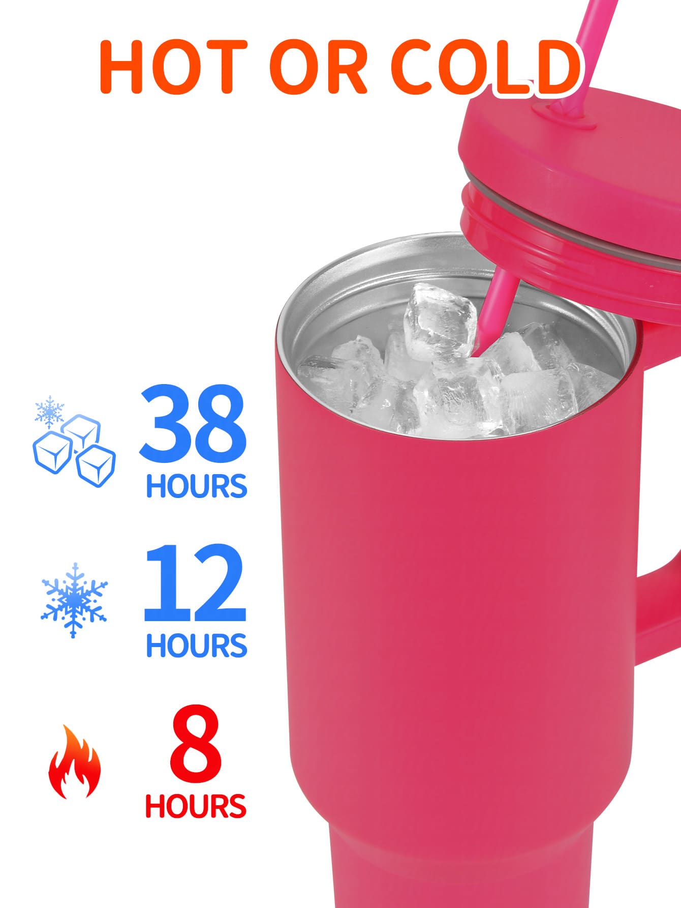 1pc 40oz/1200ml Stainless Steel Cold Drink Tumbler With Handle And