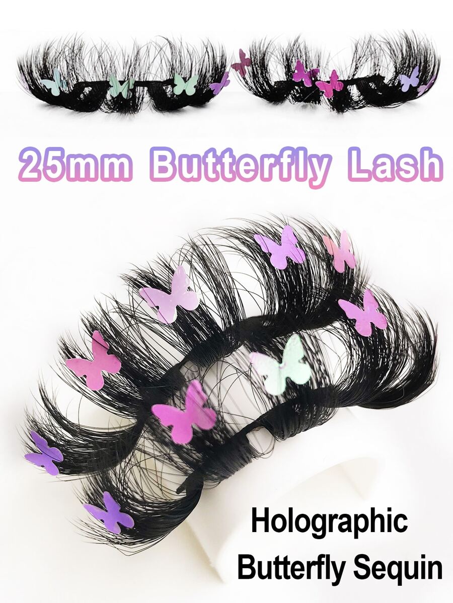 1 cặp lông mi giả trang trí hình con bướm - màu đen - Xem 1
