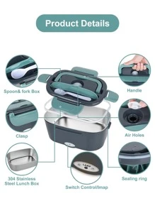 Electric Lunch Box Food Warmer - Portable Food Heater For Car & Home - Leak Proof, Lunch Heating Microwave For Truckers With Removable Stainless Steel Container 1.5 L, 110V/12V[Upgraded] - White - View 3