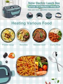 Electric Lunch Box Food Warmer - Portable Food Heater For Car & Home - Leak Proof, Lunch Heating Microwave For Truckers With Removable Stainless Steel Container 1.5 L, 110V/12V[Upgraded] - White - View 5