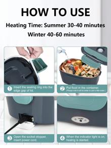 Electric Lunch Box Food Warmer - Portable Food Heater For Car & Home - Leak Proof, Lunch Heating Microwave For Truckers With Removable Stainless Steel Container 1.5 L, 110V/12V[Upgraded] - White - View 4