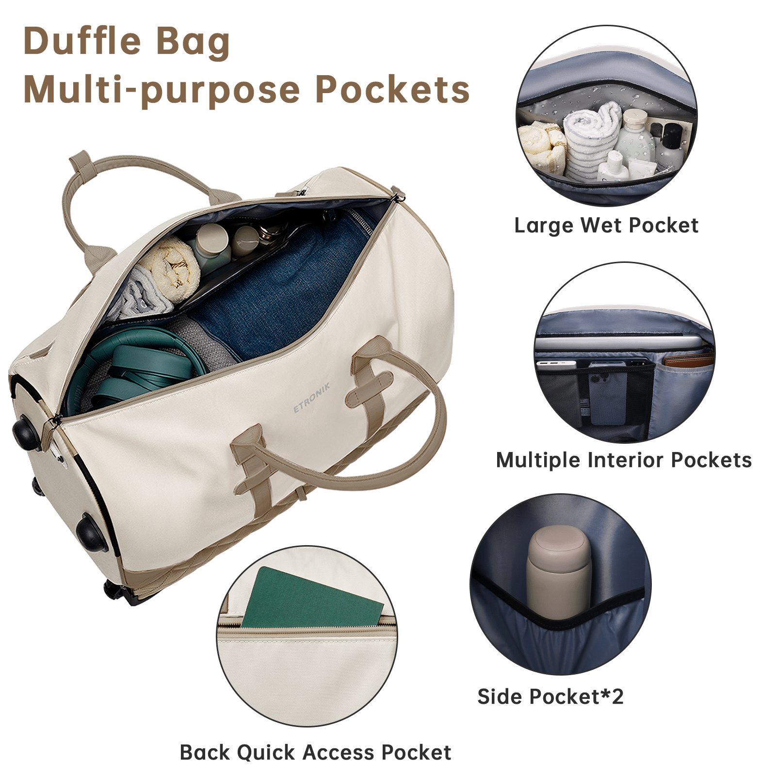 ETRONIK Rolling Duffle Bag With Wheels, 21 Inch Flight Approved Duffle