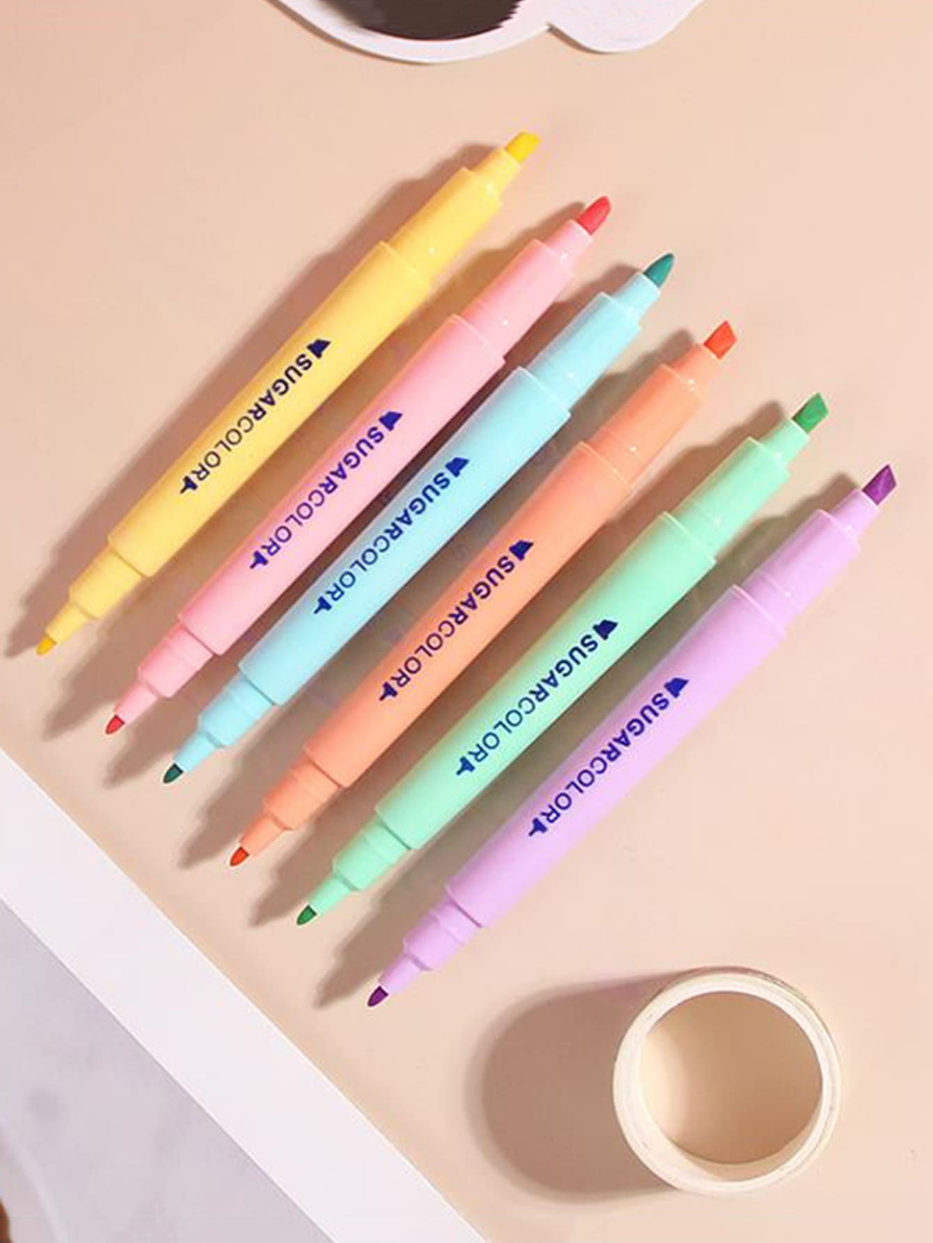6pcs/Set 6 Colors Highlighter Pens Double Head Fluorescent Marker Pens Color Jelly Type Marking Pen Set For Office & School Supplies Back To School - Multicolor - View 1