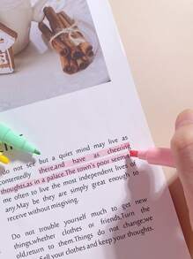 6pcs/Set 6 Colors Highlighter Pens Double Head Fluorescent Marker Pens Color Jelly Type Marking Pen Set For Office & School Supplies Back To School - Multicolor - View 2