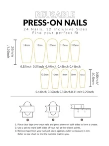 medio falso negro Uñas ataúd prensa Uñas fuego falso acrílico Uñas punta para mujeres con Chicas 24 piezas - Multicolor - Ver 5