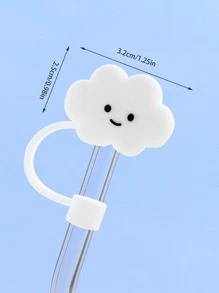 1 件装硅胶吸管盖，带有可爱的云形设计，适用于厨房吸管、厨房、圣诞礼物、学校用品 - 白色 - 查看 4