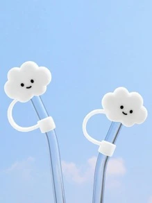 1 件装硅胶吸管盖，带有可爱的云形设计，适用于厨房吸管、厨房、圣诞礼物、学校用品 - 白色 - 查看 1