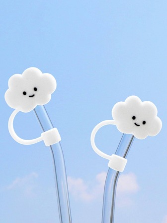 1 件装硅胶吸管盖，带有可爱的云形设计，适用于厨房吸管、厨房、圣诞礼物、学校用品