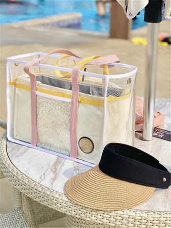 1入組透明海灘旅行包帶大容量適用於游泳,PVC防水,洗漱用品和運動包