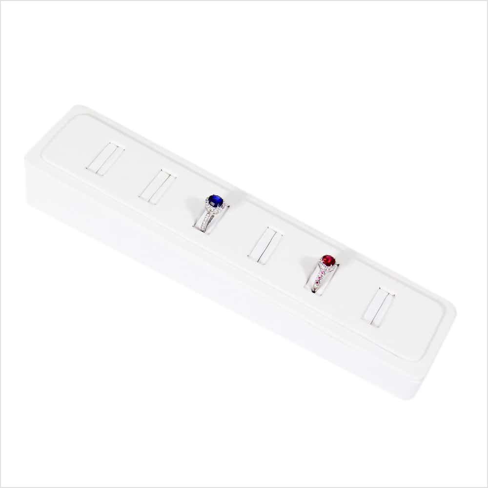 Leather 6 Ring Jewelry Dissplay Holder Showcase Wedge Tray Stand Ramp - White - View 1