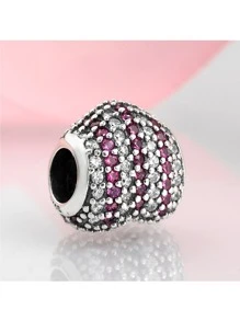 小浪漫愛心花&寶石S925純銀DIY吊墜釘珠吊墜,母親節生日禮物適合女士和女孩 - 彩色 - 查看 3