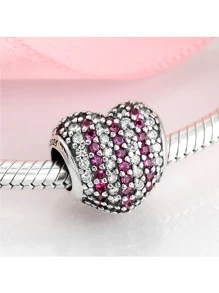 小浪漫愛心花&寶石S925純銀DIY吊墜釘珠吊墜,母親節生日禮物適合女士和女孩 - 彩色 - 查看 2