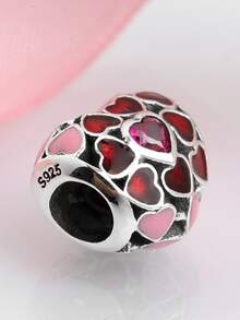 小浪漫愛心花&寶石S925純銀DIY吊墜釘珠吊墜,母親節生日禮物適合女士和女孩 - 彩色 - 查看 5