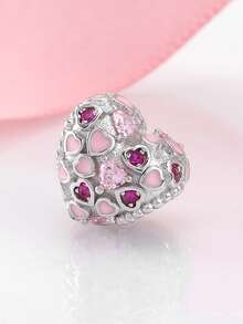 小浪漫愛心花&寶石S925純銀DIY吊墜釘珠吊墜,母親節生日禮物適合女士和女孩 - 彩色 - 查看 7