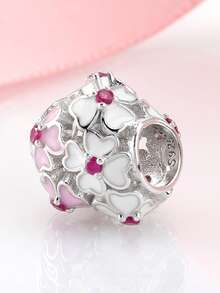 小浪漫愛心花&寶石S925純銀DIY吊墜釘珠吊墜,母親節生日禮物適合女士和女孩 - 彩色 - 查看 9