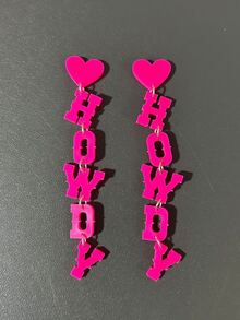 1 đôi Màu hồng Cowboy Phương Tây Lá thư Dài Thả bông tai một - Hồng - Xem 4
