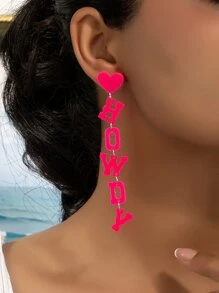 1 đôi Màu hồng Cowboy Phương Tây Lá thư Dài Thả bông tai một - Hồng - Xem 1