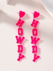 1 đôi Màu hồng Cowboy Phương Tây Lá thư Dài Thả bông tai một - Hồng - Xem 2