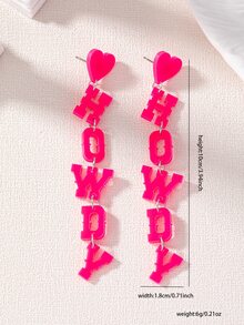 1 đôi Màu hồng Cowboy Phương Tây Lá thư Dài Thả bông tai một - Hồng - Xem 5