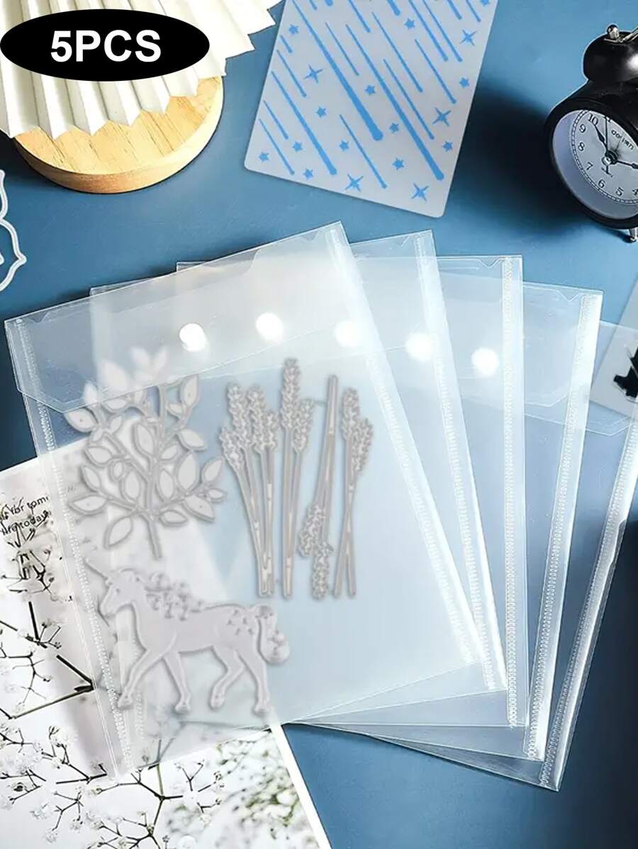 5 包 A5 透明模具和印章收纳袋透明塑料文件夹适用于 DIY 剪贴簿纸卡工艺收纳架、返校、学校用品 - 無色 - 查看 1