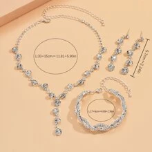 Vine-shaped Rhinestone Necklace, Earrings, And Bracelet Set, Bridal Jewelry Accessories For Wedding - Silver - View 4