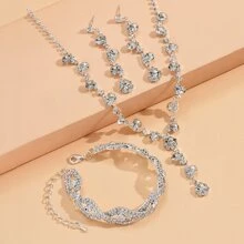 Vine-shaped Rhinestone Necklace, Earrings, And Bracelet Set, Bridal Jewelry Accessories For Wedding - Silver - View 3