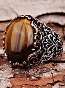 1入組歐美朋克風格雙色老虎眼睛戒指 - 彩色 - 查看 4