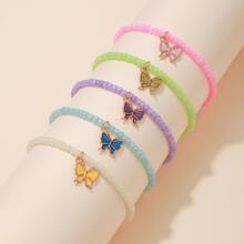 5pcs Bohemian Style Plain Wooden Bead Bracelet With Alloy Oil Drip Butterfly Pendant Good Friends Bracelet Set - Multicolor - View 1